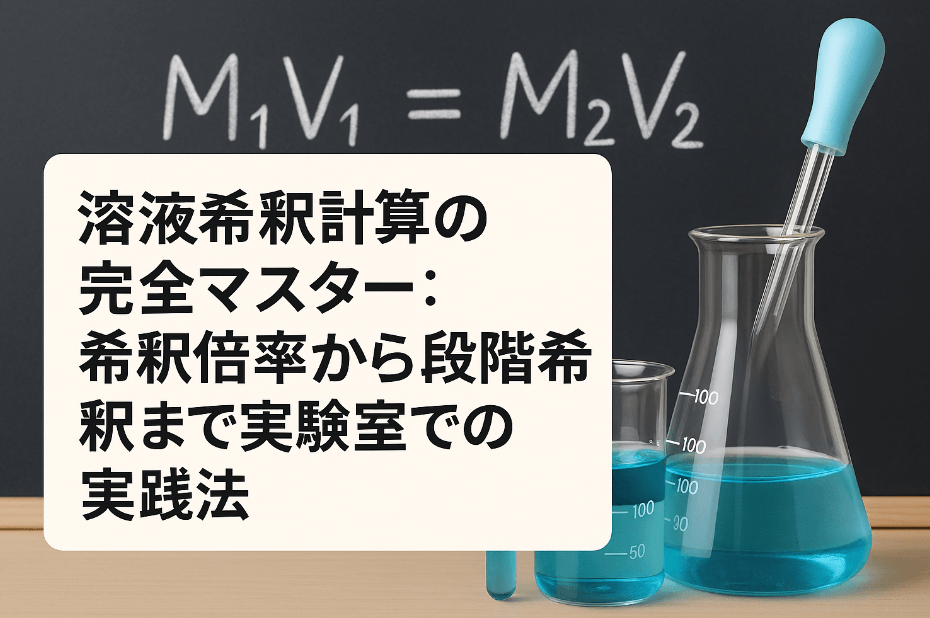 溶液希釈計算の図解 - C1V1=C2V2公式と実験器具